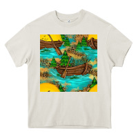 Cream Lake Boat Rudder And Sunflowers Seamless Pattern Heavy Core Tee - BundleAndBundleShop