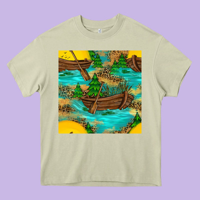 Lake Boat Rudder And Sunflowers Seamless Pattern Heavy Core Tee Designed By Bundleandbundleshop
