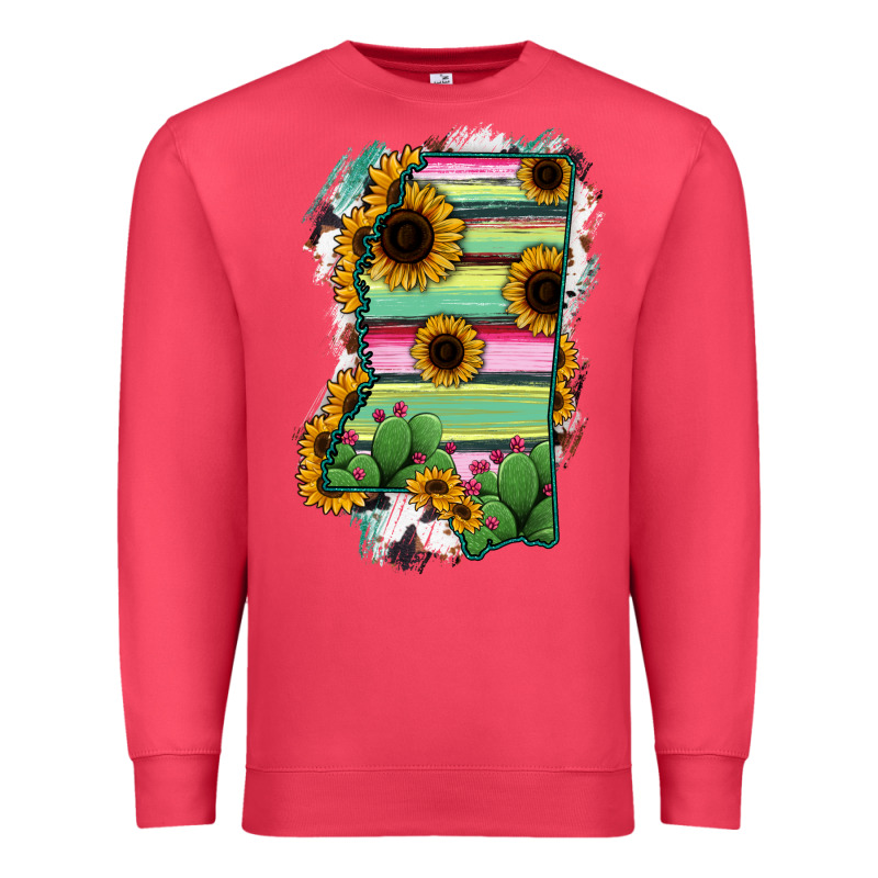 Mississippi Map Sunflower Cactus Serape Premium Sweatshirt by RanaPortraitStore | Teevron
