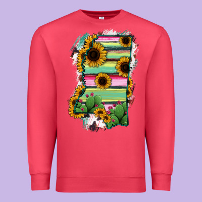 Mississippi Map Sunflower Cactus Serape Premium Sweatshirt Designed By Ranaportraitstore