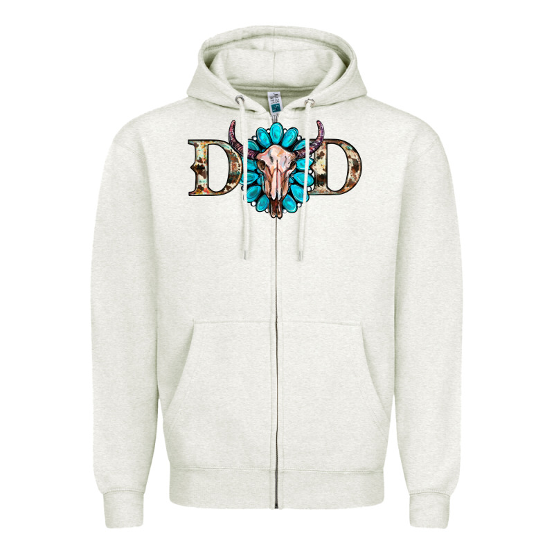 Western Dad With Gemstone And Skull Zipper Hoodie by RanaPortraitStore | Teevron