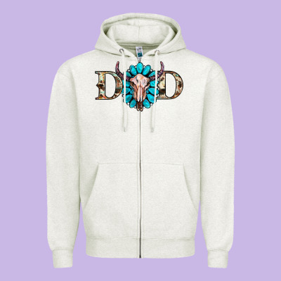 Western Dad With Gemstone And Skull Zipper Hoodie Designed By Ranaportraitstore