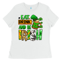 White Eat drink and be Irish St. Patrick's Ladies Tee - LillyAllenDesigns