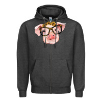 Charcoal Heather sunflowers with pig Zipper Hoodie - RanaPortraitStore