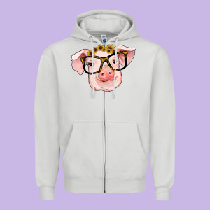 Sunflowers With Pig Zipper Hoodie Designed By Ranaportraitstore