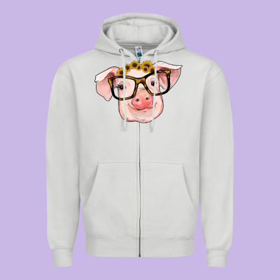 Sunflowers With Pig Zipper Hoodie Designed By Ranaportraitstore