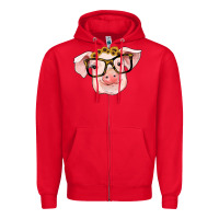Red sunflowers with pig Zipper Hoodie - RanaPortraitStore