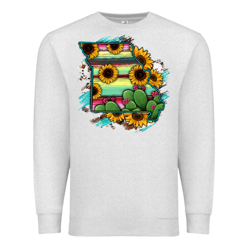 Missouri Map Sunflower Cactus Serape Premium Sweatshirt by RanaPortraitStore | Teevron