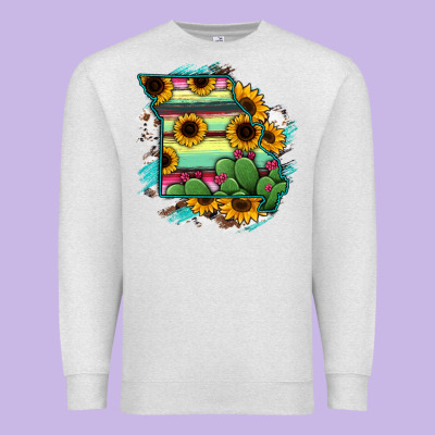 Missouri Map Sunflower Cactus Serape Premium Sweatshirt Designed By Ranaportraitstore