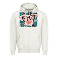 Oatmeal Heather gemstone and cowhide pig Zipper Hoodie - RanaPortraitStore