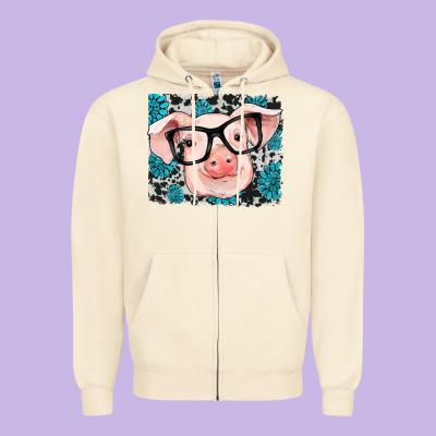 Gemstone And Cowhide Pig Zipper Hoodie Designed By Ranaportraitstore