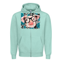 Seafoam gemstone and cowhide pig Zipper Hoodie - RanaPortraitStore