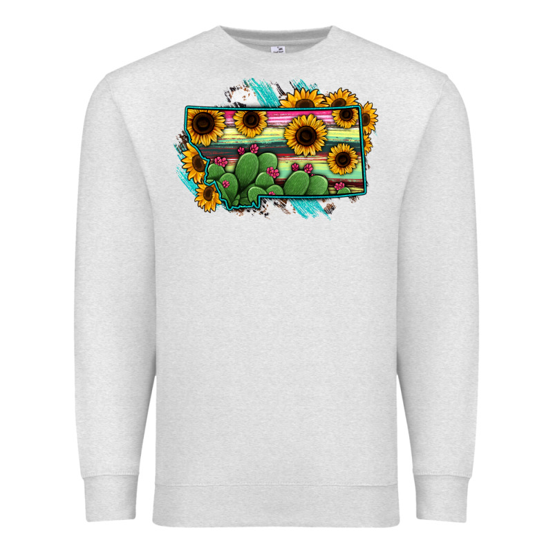 Montana Map Sunflower Cactus Serape Premium Sweatshirt by RanaPortraitStore | Teevron