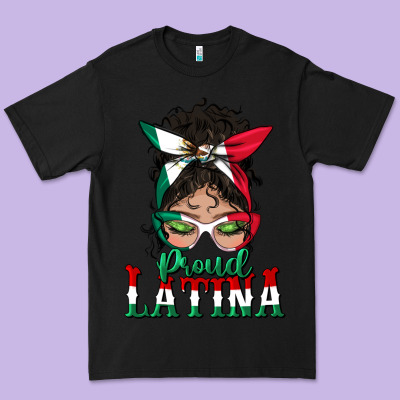 Proud Latina Messy Bun Mama Premium Tee Designed By Bundleandbundleshop