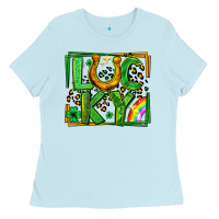 Baby Blue lucky horseshoe st patricks day leopard frame Ladies Tee - LillyAllenDesigns