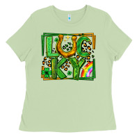 Matcha lucky horseshoe st patricks day leopard frame Ladies Tee - LillyAllenDesigns