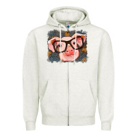 Oatmeal Heather Fall Autumn Pig Zipper Hoodie - RanaPortraitStore