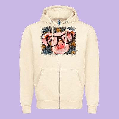 Fall Autumn Pig Zipper Hoodie Designed By Ranaportraitstore