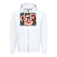White Fall Autumn Pig Zipper Hoodie - RanaPortraitStore