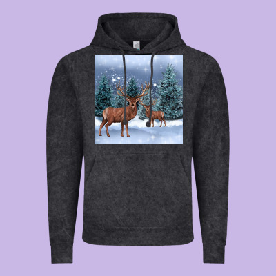 Winter Deer Vintage Hoodie Designed By Barkaloodesign