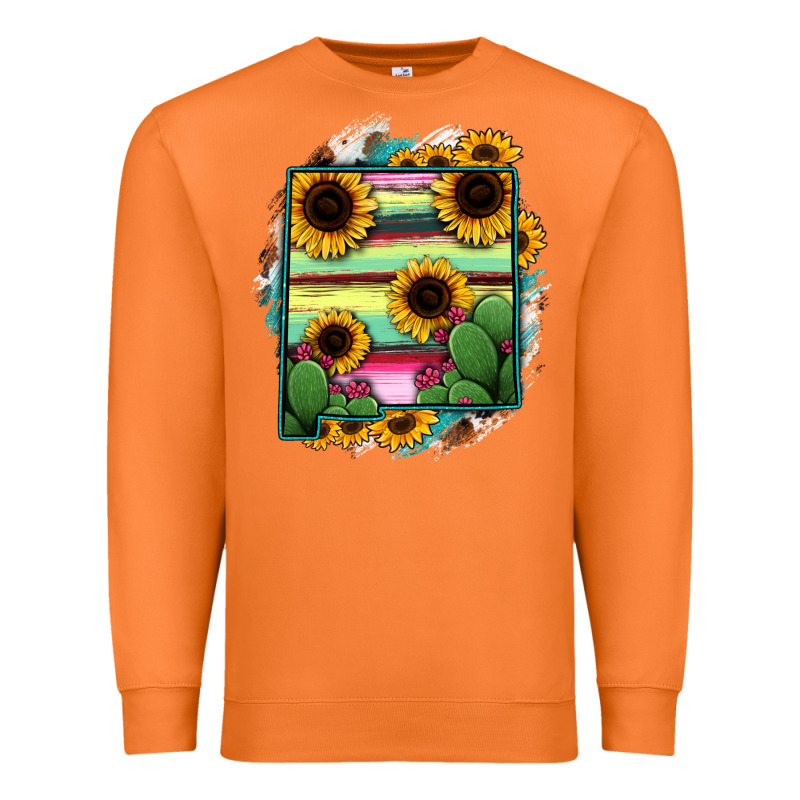 New Mexico Map Sunflower Cactus Serape Premium Sweatshirt by RanaPortraitStore | Teevron