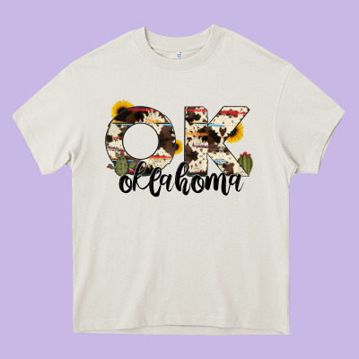 Oklahoma State Cowhide Serape Cactus Heavy Core Tee Designed By Ranaportraitstore