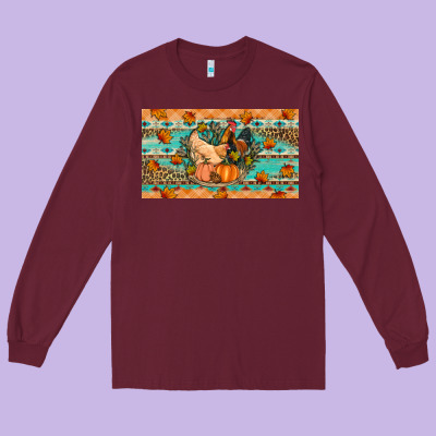 Fall Coop Animals Pumpkin Long Sleeve Tee Designed By Artiststas