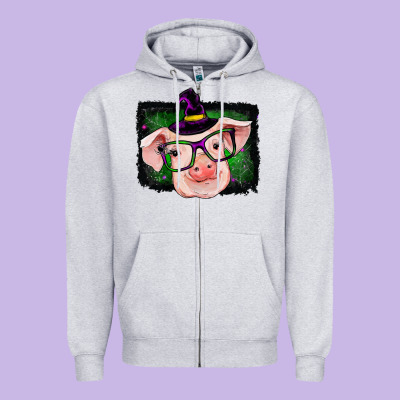 Pig Halloween Zipper Hoodie Designed By Ranaportraitstore