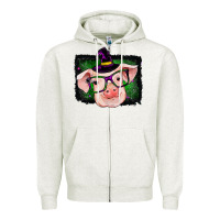Oatmeal Heather pig halloween Zipper Hoodie - RanaPortraitStore