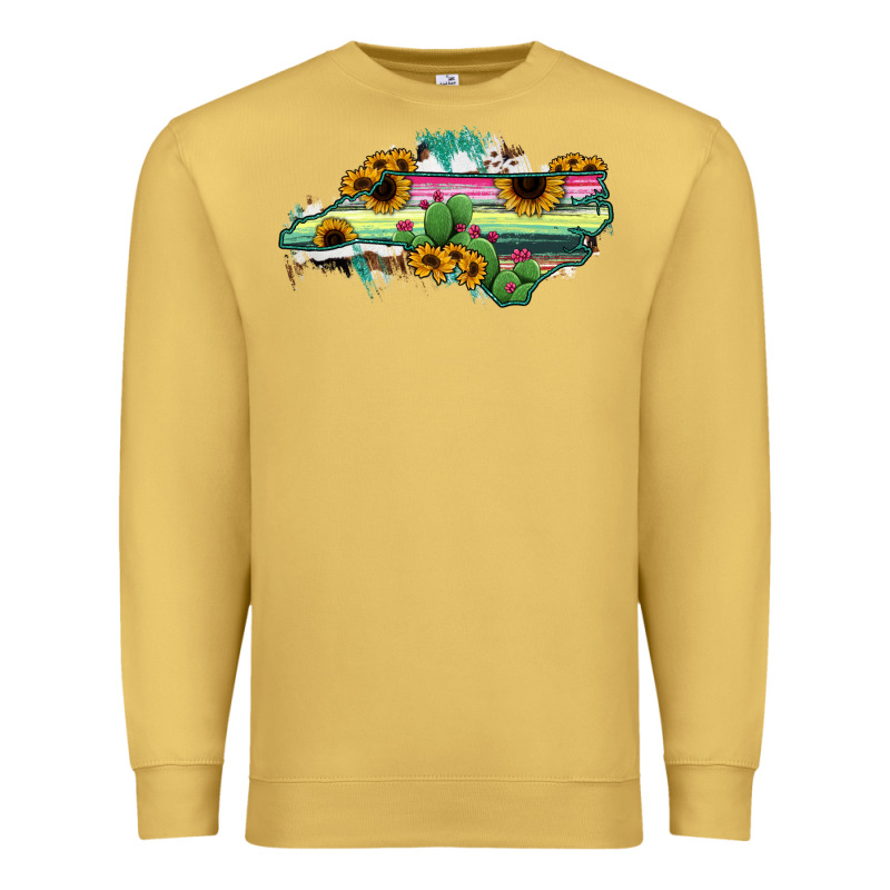 North Carolina Map Sunflower Cactus Serape Premium Sweatshirt by RanaPortraitStore | Teevron