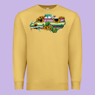 North Carolina Map Sunflower Cactus Serape Premium Sweatshirt Designed By Ranaportraitstore