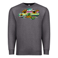 Charcoal Heather North Carolina Map Sunflower Cactus Serape Premium Sweatshirt - RanaPortraitStore