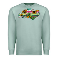 Seafoam North Carolina Map Sunflower Cactus Serape Premium Sweatshirt - RanaPortraitStore