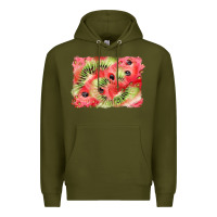Army Green watermelon strawberry kiwi background Premium Hoodie - BarkalooDesign