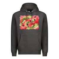 Charcoal Heather watermelon strawberry kiwi background Premium Hoodie - BarkalooDesign