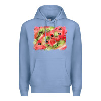 Colony Blue watermelon strawberry kiwi background Premium Hoodie - BarkalooDesign