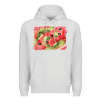 Dove Grey watermelon strawberry kiwi background Premium Hoodie - BarkalooDesign