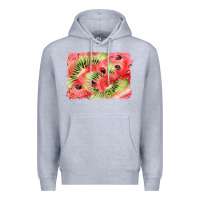 Heather Grey watermelon strawberry kiwi background Premium Hoodie - BarkalooDesign