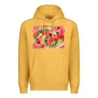 Mustard watermelon strawberry kiwi background Premium Hoodie - BarkalooDesign