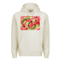 Oatmeal Heather watermelon strawberry kiwi background Premium Hoodie - BarkalooDesign