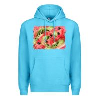 Ocean Blue watermelon strawberry kiwi background Premium Hoodie - BarkalooDesign