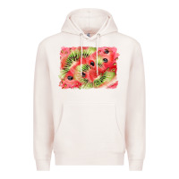 Pale Pink watermelon strawberry kiwi background Premium Hoodie - BarkalooDesign