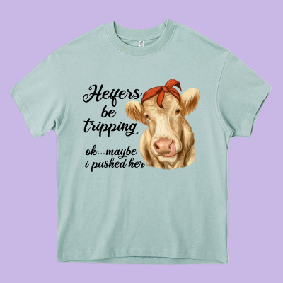Heifer's Be Trippin' Charolais Cow Heavy Core Tee Designed By Ranaportraitstore
