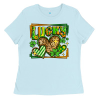 Baby Blue lucky st patricks day hearts Ladies Tee - LillyAllenDesigns