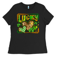 Black lucky st patricks day hearts Ladies Tee - LillyAllenDesigns