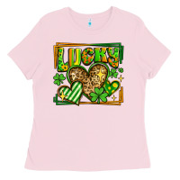 Bubblegum Pink lucky st patricks day hearts Ladies Tee - LillyAllenDesigns