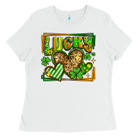 White lucky st patricks day hearts Ladies Tee - LillyAllenDesigns