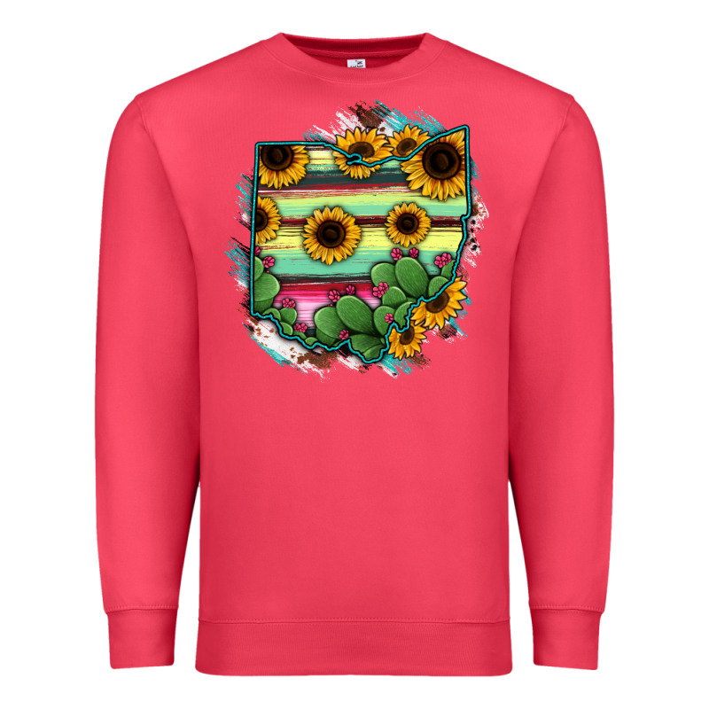 Ohio Map Sunflower Cactus Serape Premium Sweatshirt by RanaPortraitStore | Teevron