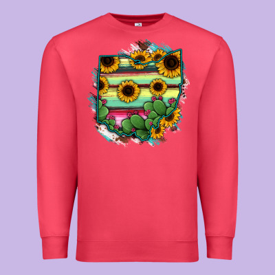Ohio Map Sunflower Cactus Serape Premium Sweatshirt Designed By Ranaportraitstore