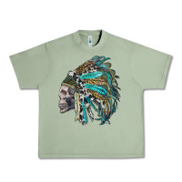 Oil Green western indian headdress with skull Urban Heavy Tee - RanaPortraitStore